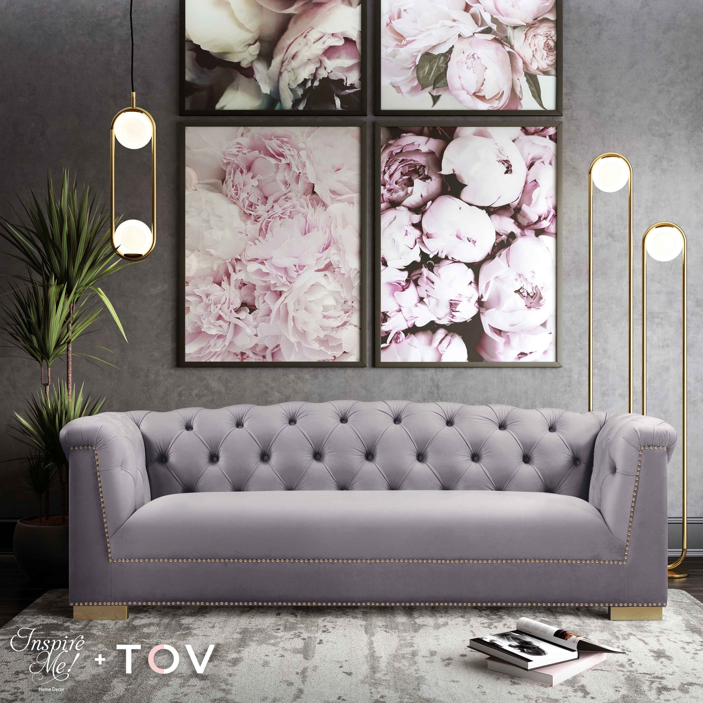Farah 91" Performance Velvet Sofa Grey by Tov Furniture
