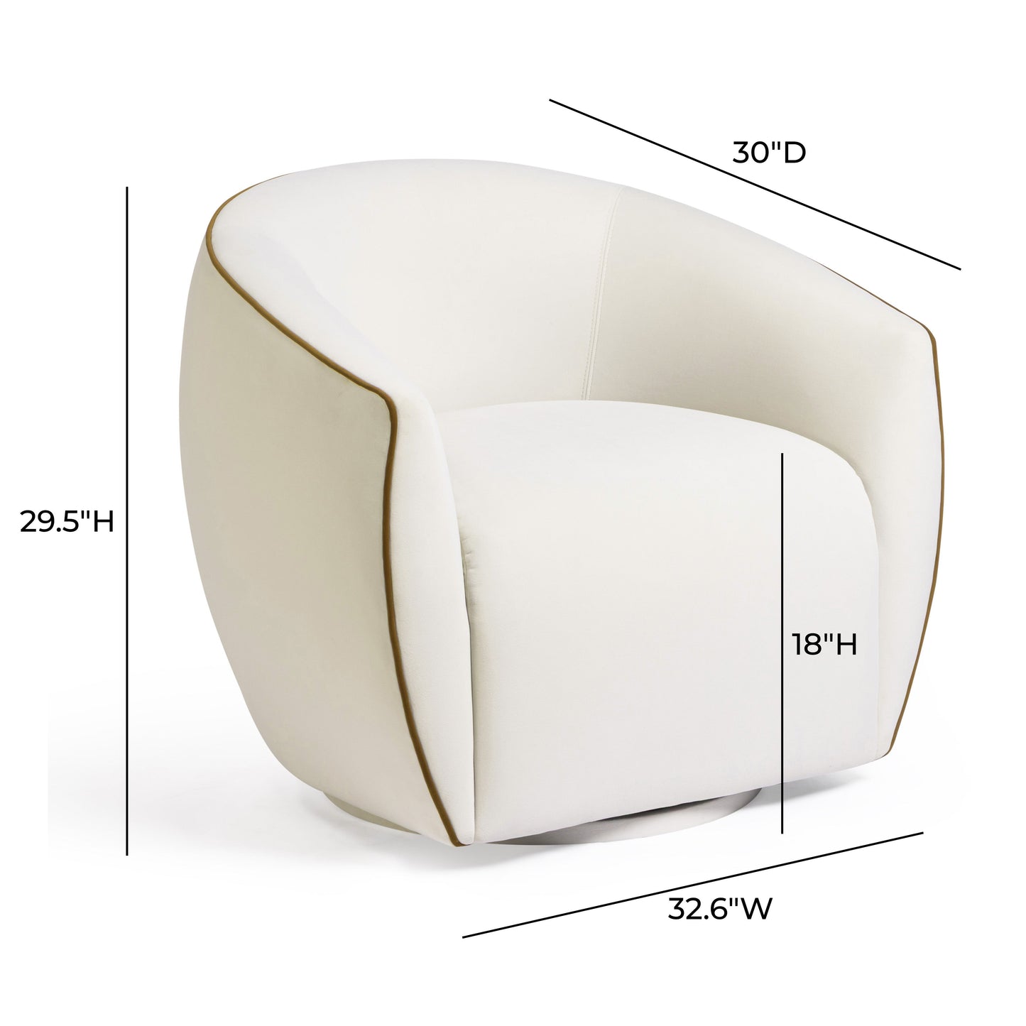 Jordan Contrast Piping Performance Velvet Swivel Accent Chair Chocolate Brown, Cream by Tov Furniture