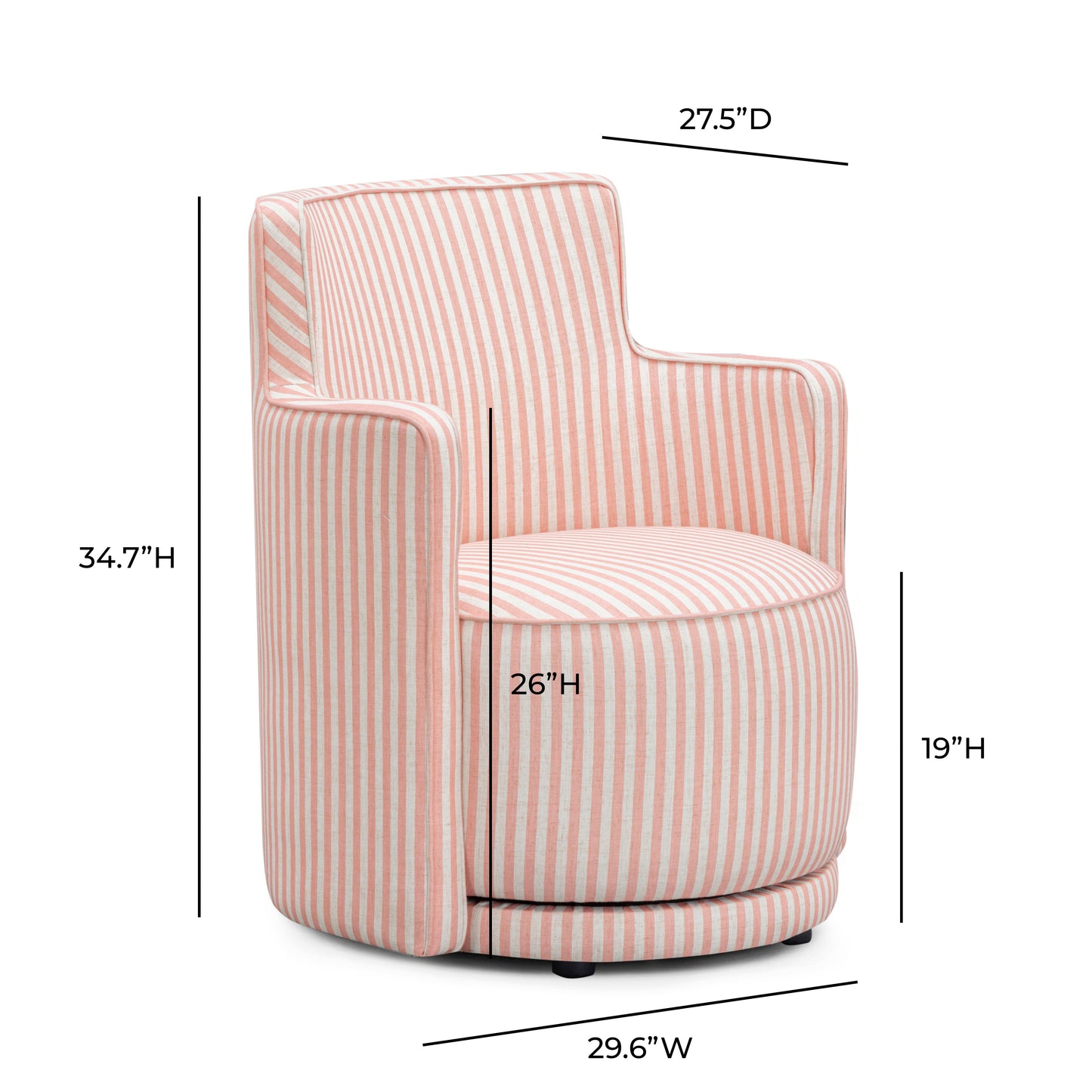 Passe Striped Linen Swivel Chair Pink Stripes by Tov Furniture
