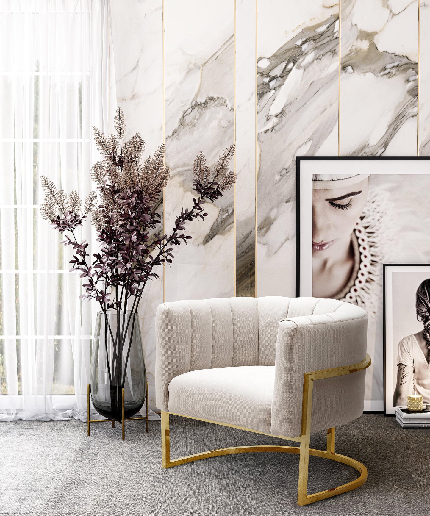 Magnolia Spotted Cream Performance Velvet Accent Chair Cream by Tov Furniture