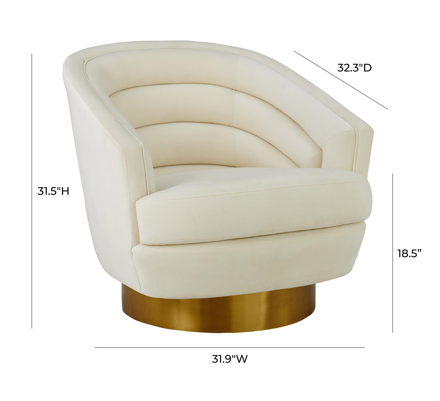 Canyon Velvet Swivel Chair Cream by Tov Furniture
