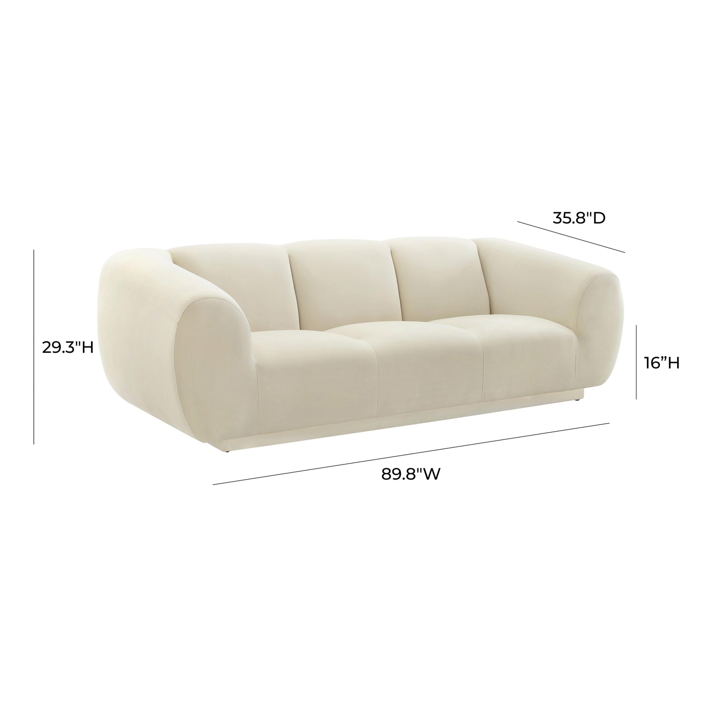 Emmet 90" Performance Velvet Sofa Cream by Tov Furniture