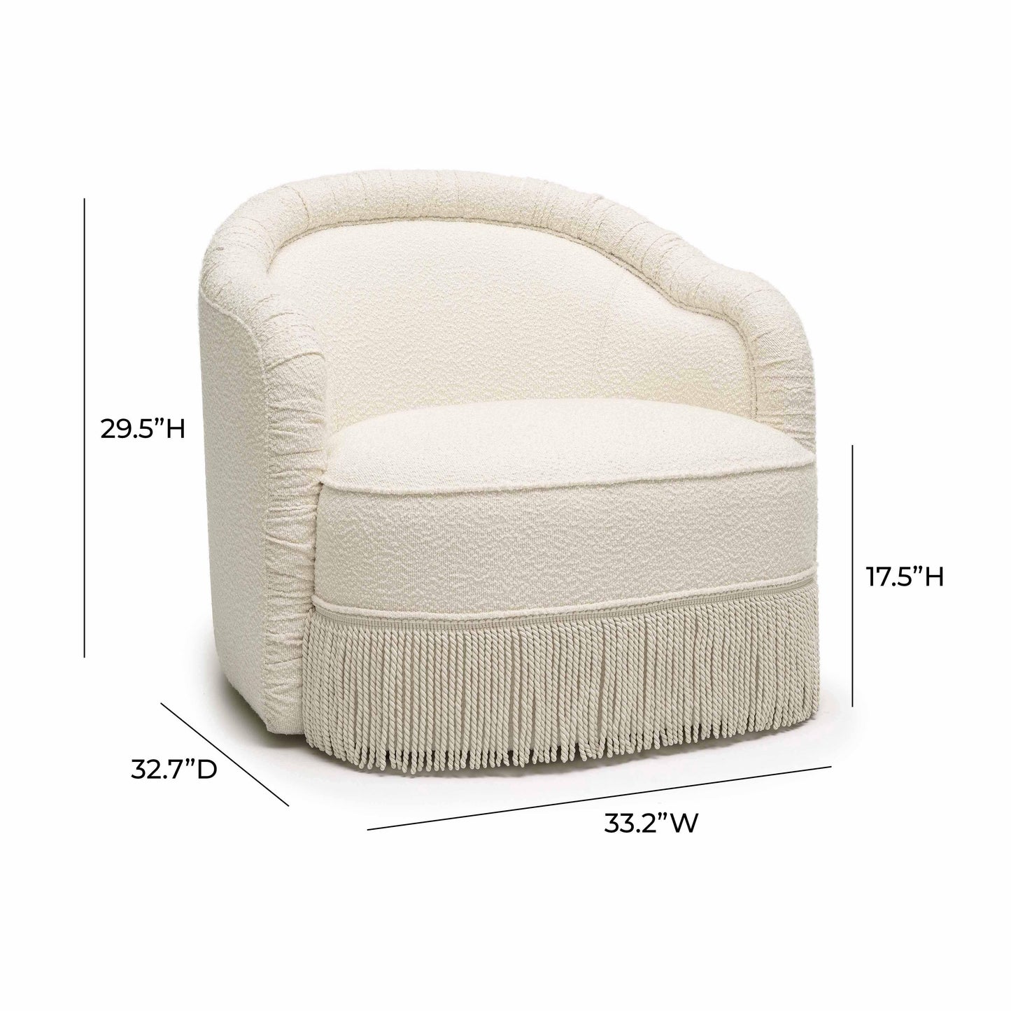 Pamela Cream Performance Boucle Tasseled Lounge Accent Chair Cream by Tov Furniture