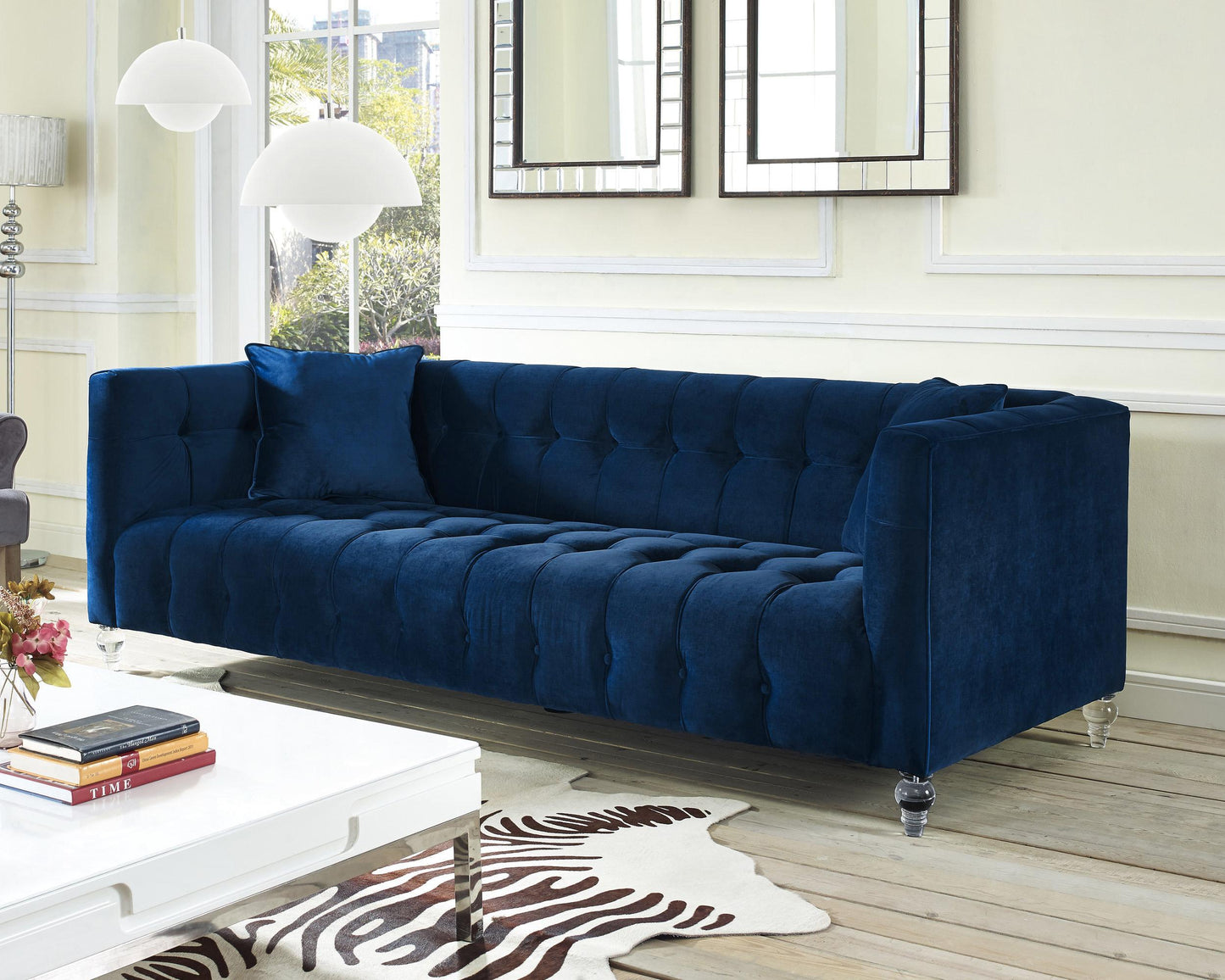 Bea 90.6" Performance Velvet Tufted Sofa Navy by Tov Furniture
