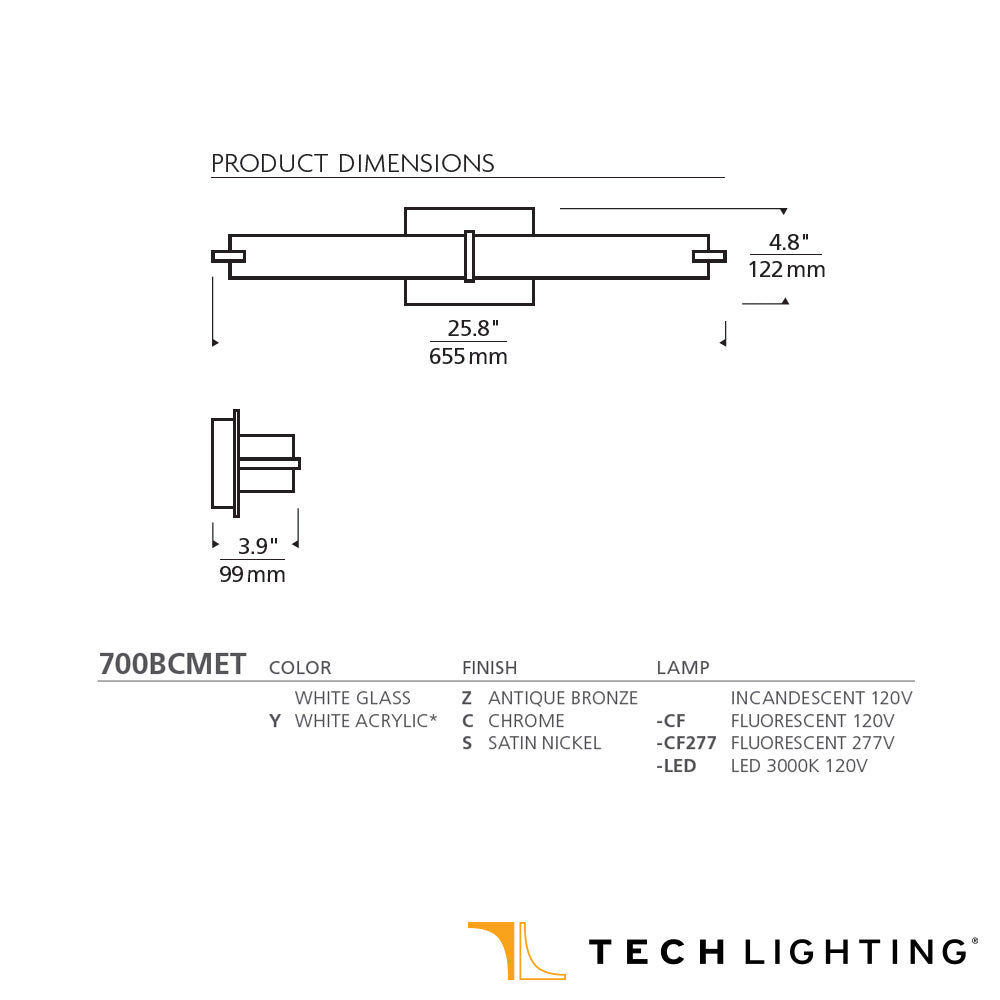 Visual Comfort Metro Led 2700K 3000K Vanity Light Chrome