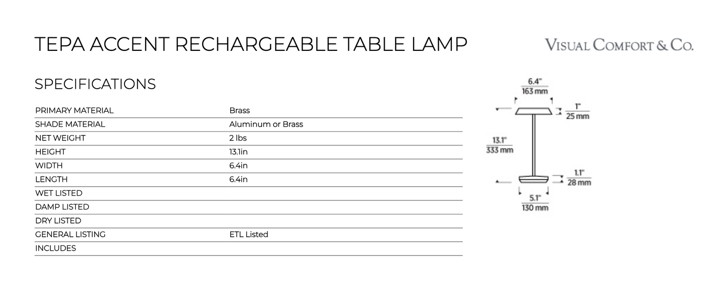 Tepa & Cordless Sltb25 Portable Table Lamp by Visual & Comfort & Co