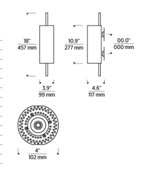 Technical line drawing of Visual Comfort Trace 18 LED wall sconce