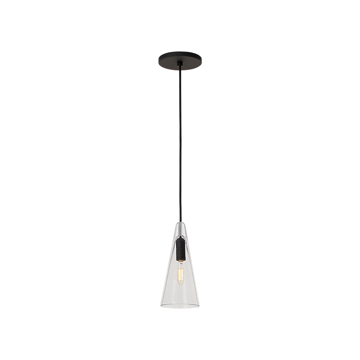 Selina Small & Cone Glass Pendant Light – lit, styled view