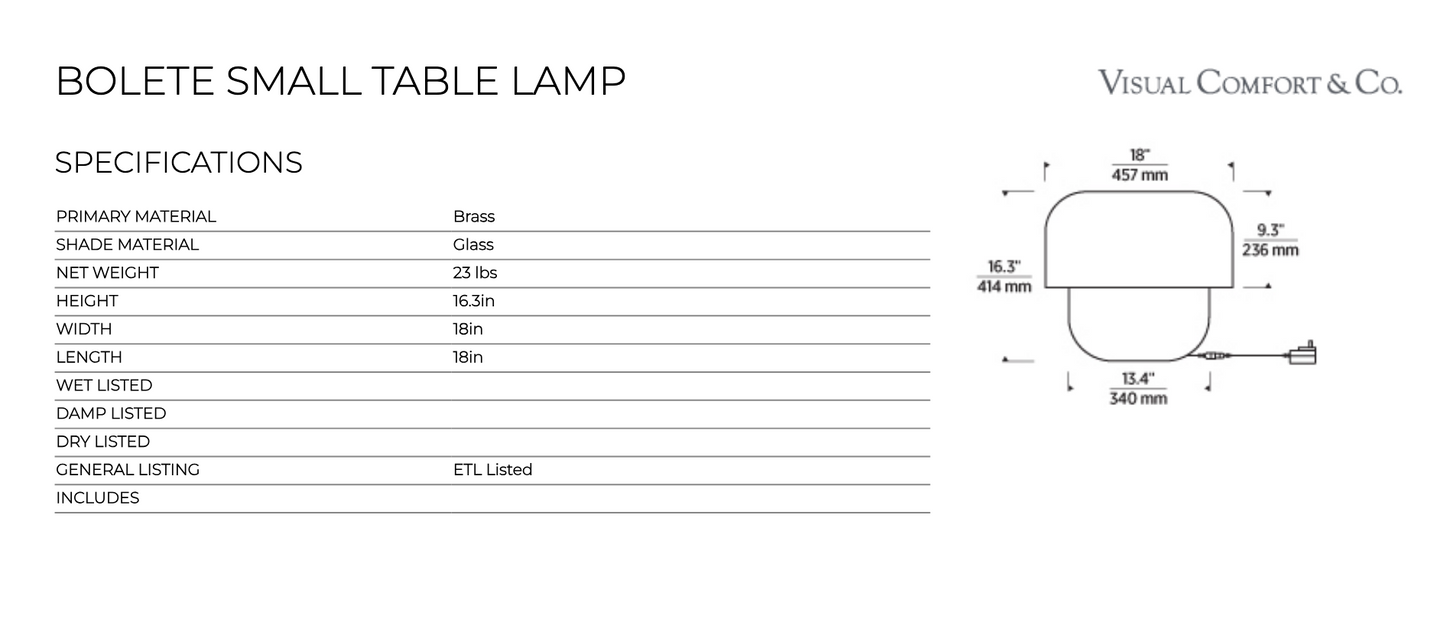 Bolete Mini Dimmable Table Lamp by Visual & Comfort & Co