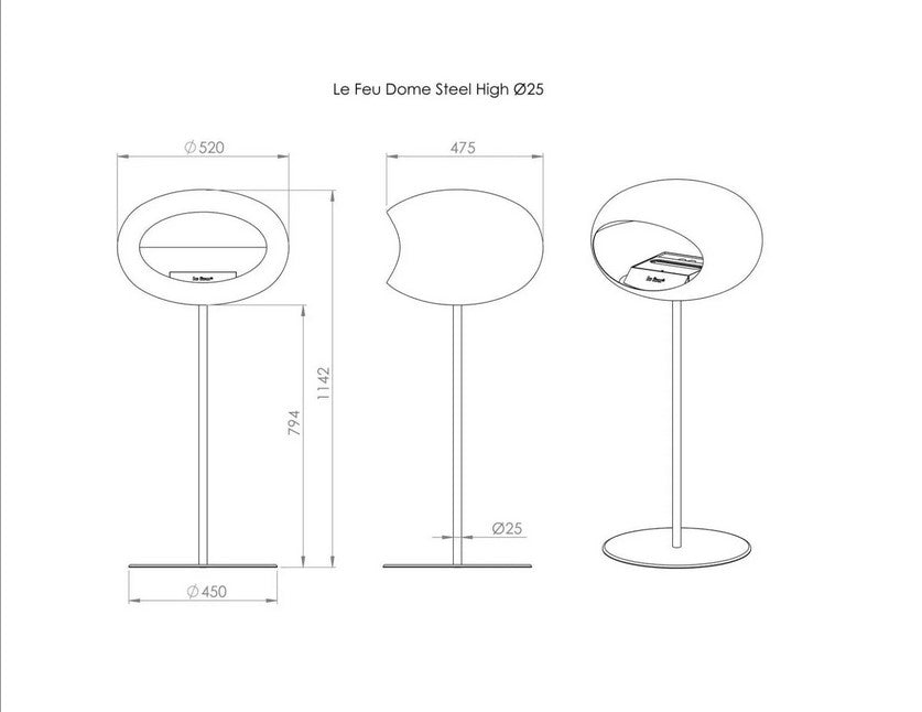 Dome White Ground Steel High Fireplace by LE FEU