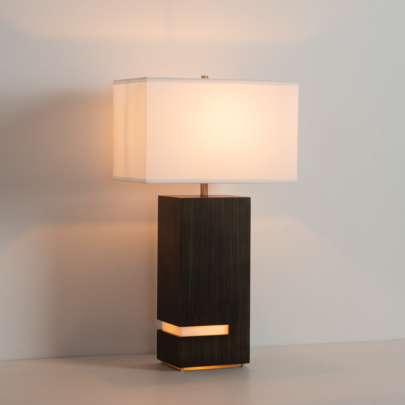 Zen Standing Table Lamp Gilded Ebony Wood Weathered Brass White Linen Shade 100284Bg by Nova California