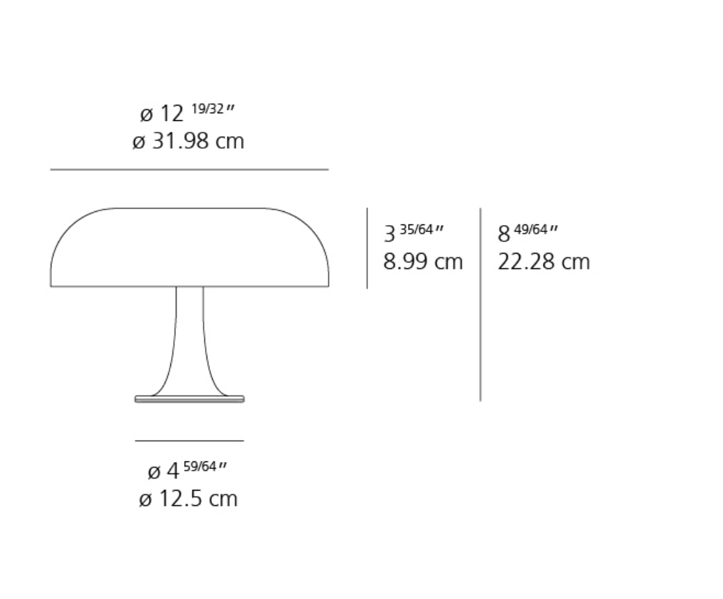 Artemide Nessino mushroom table lamp dimensions
