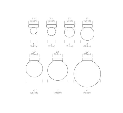 Pablo Designs Bola Sphere Wall / Flush Mount Ceiling Light dimensional view with scale reference