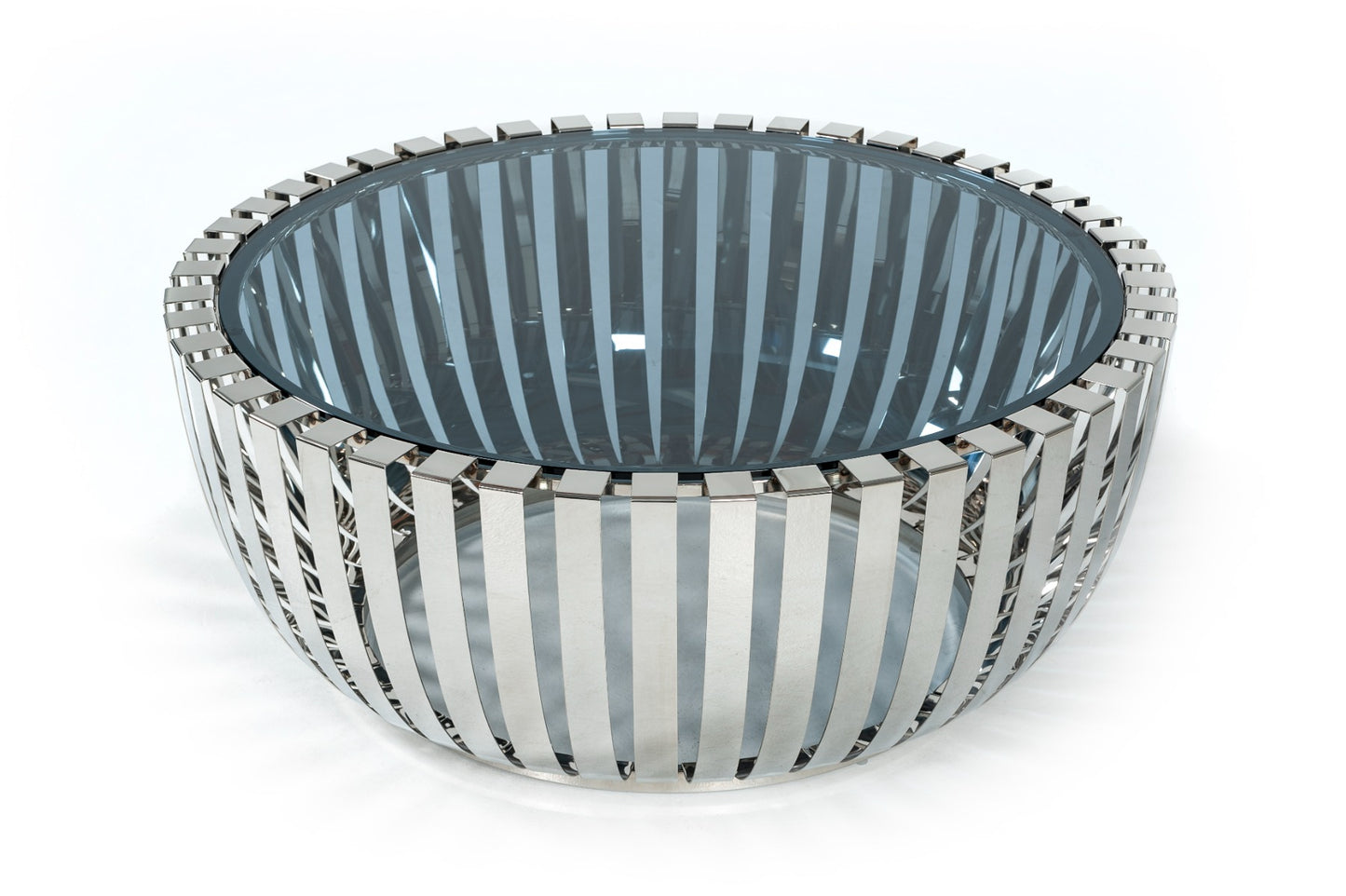 Modrest Cage Modern Stainless Steel Round Coffee Table with Glass Top