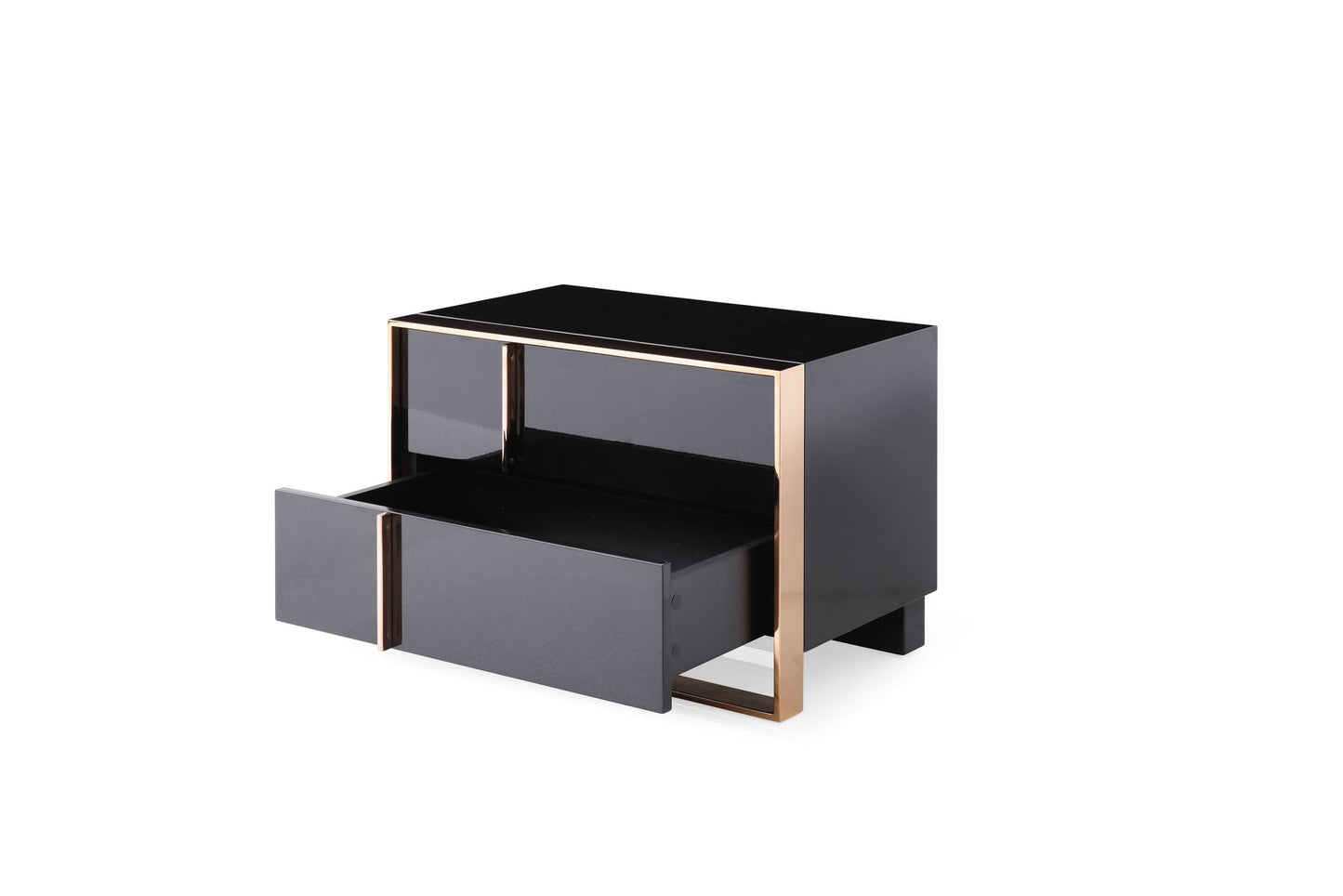 Nova Domus Cartier Eastern King Modern Black and Rose Gold Bed and Nightstands
