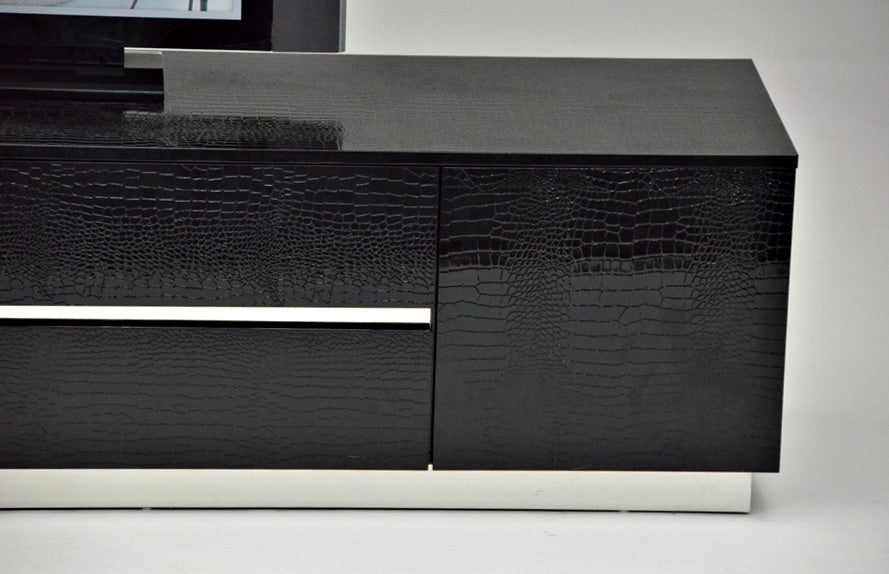 A&X Skyline Modern Black Crocodile Lacquer TV Stand