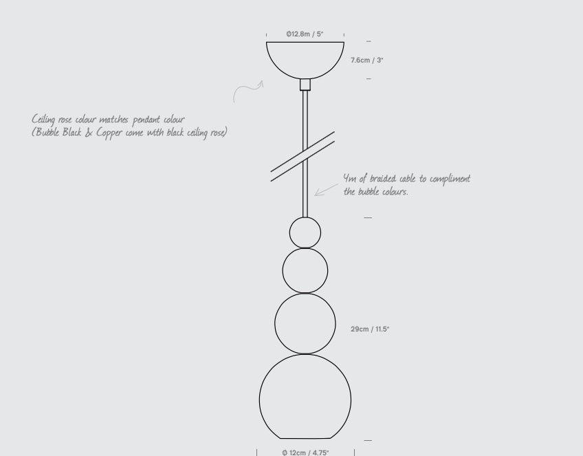 Innermost Bubble mini pendant light by Steve Jones – dimension drawing
