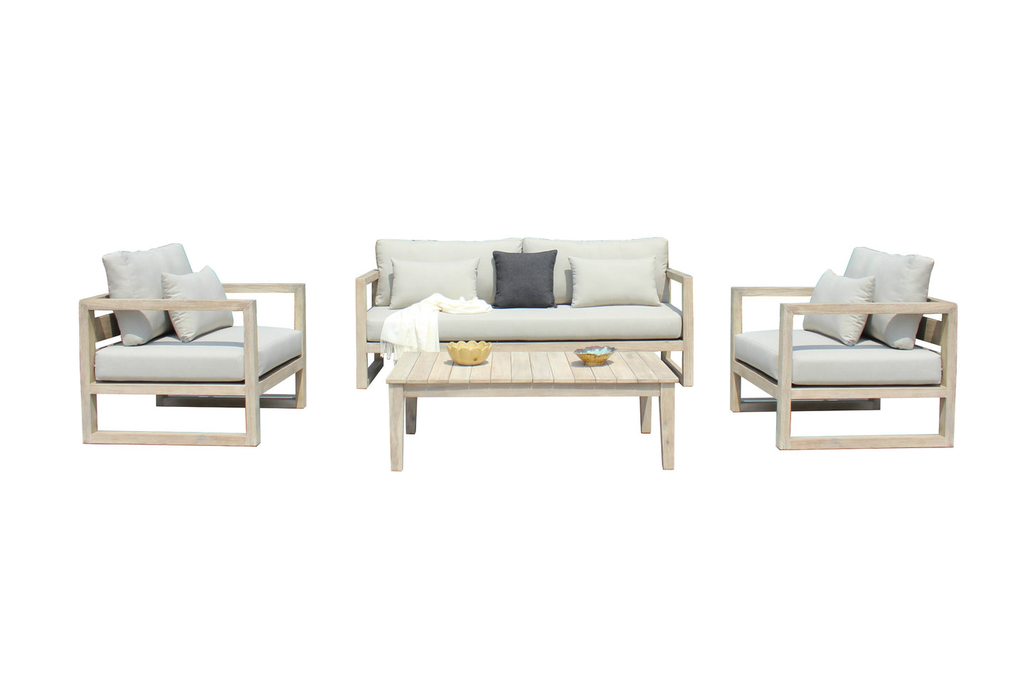 Renava Calm Outdoor Grey and Acacia Sofa Set