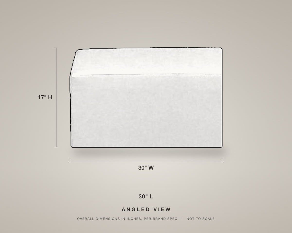 Zinc square ottoman dimension diagram: 17 in high, 30 in wide, 30 in long