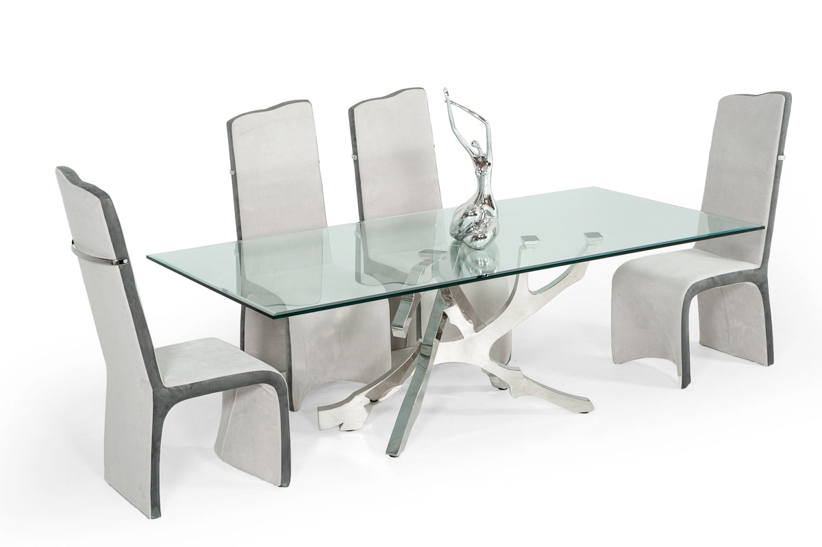 Modrest Legend Modern Glass and Stainless Steel Dining Table