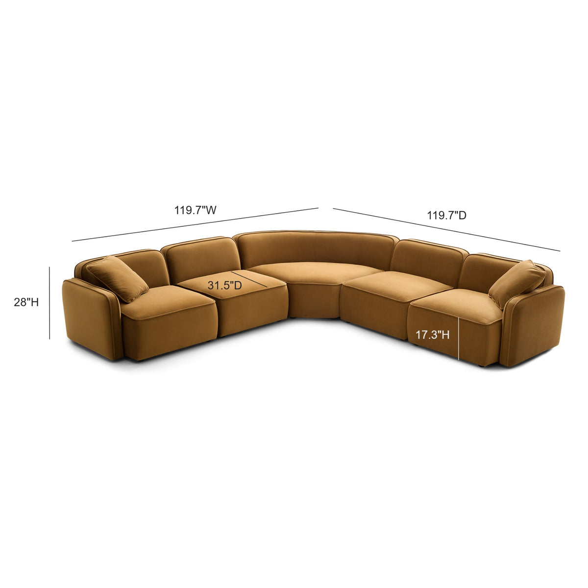 Travie Honey Performance Velvet 5-Piece Modular Large L-Sectional by TOV Furniture – photo 5 of 5