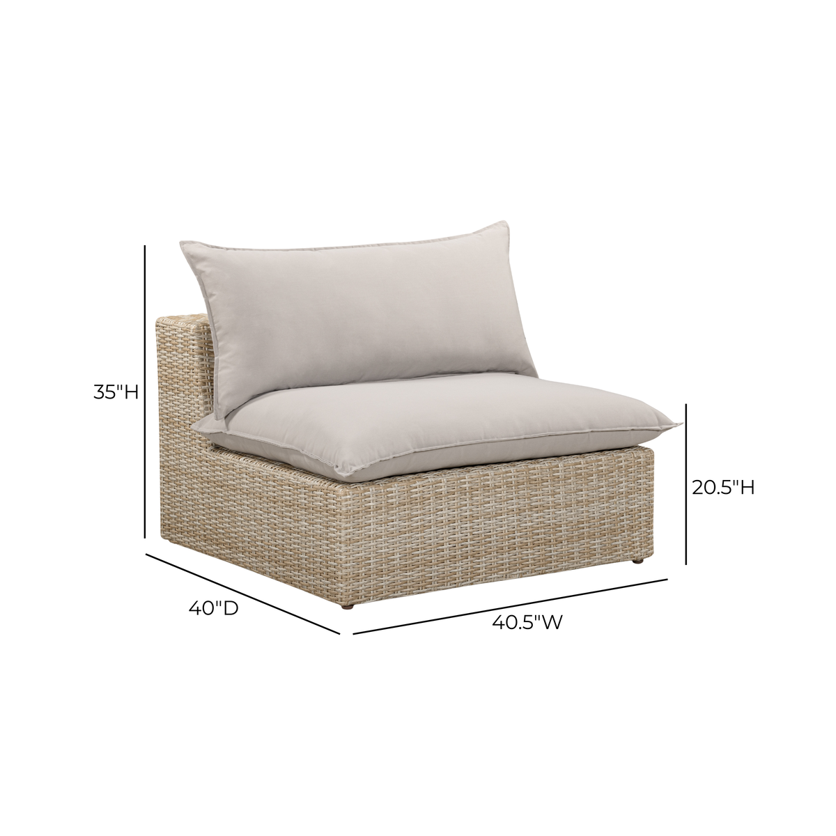 Cali Light Gray Performance Fabric & Natural Wicker Outdoor Armless Chair by TOV Furniture – photo 5 of 5