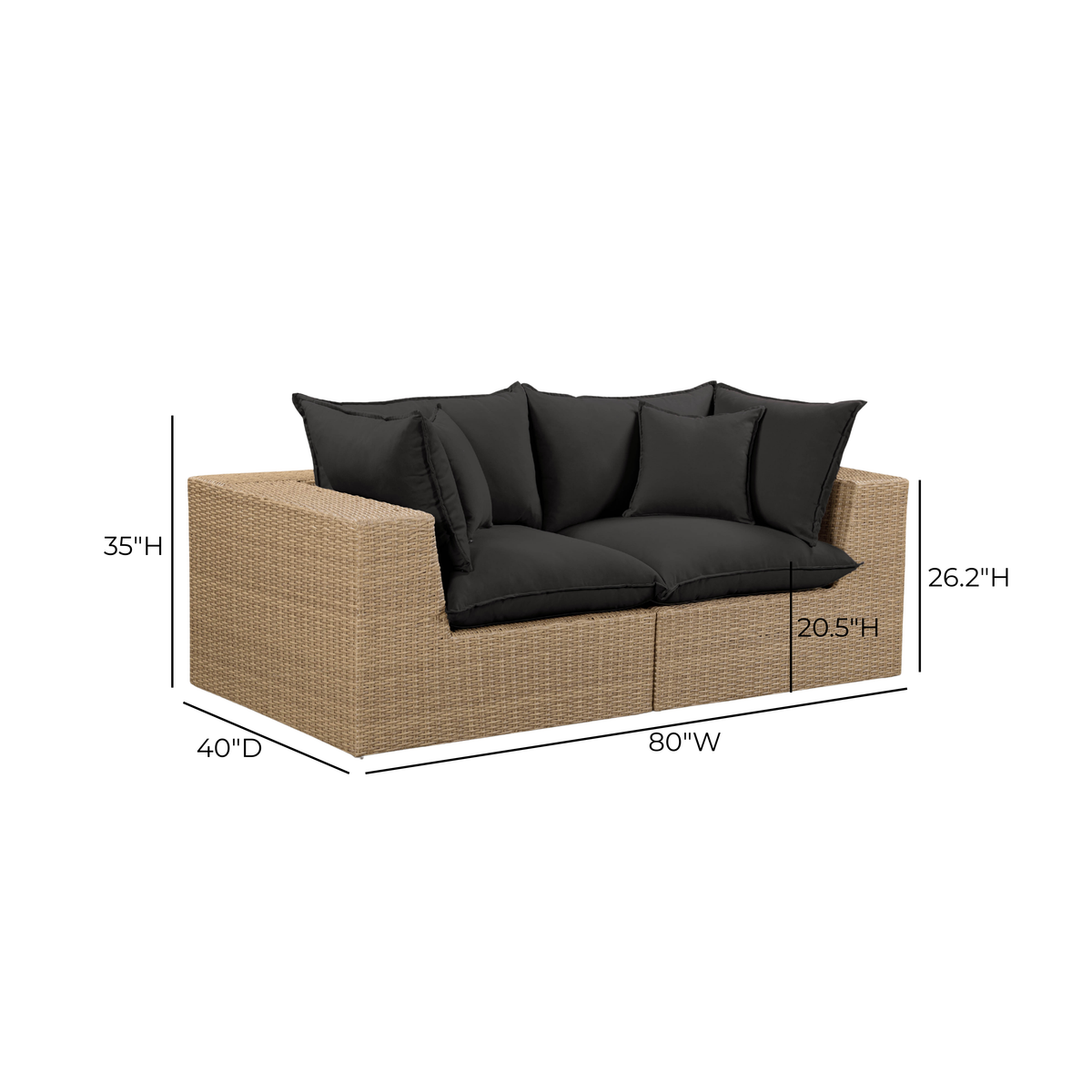 Cali Black Fabric & Brown Wicker Modular Outdoor Loveseat by TOV Furniture – photo 6 of 6