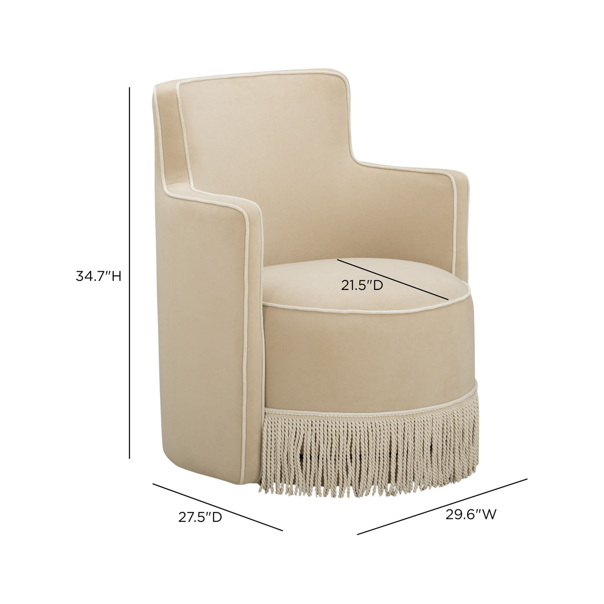 Passe Tasseled Velvet Swivel Accent Chair in Tan by TOV Furniture – photo 9 of 9