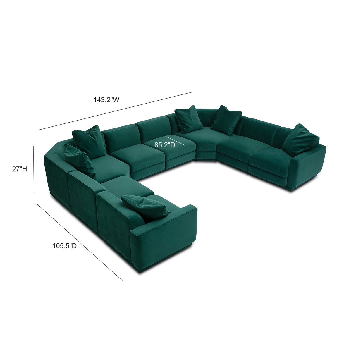 Perry Deep Green Performance Velvet Modular Large U-Sectional by TOV Furniture – photo 6 of 6