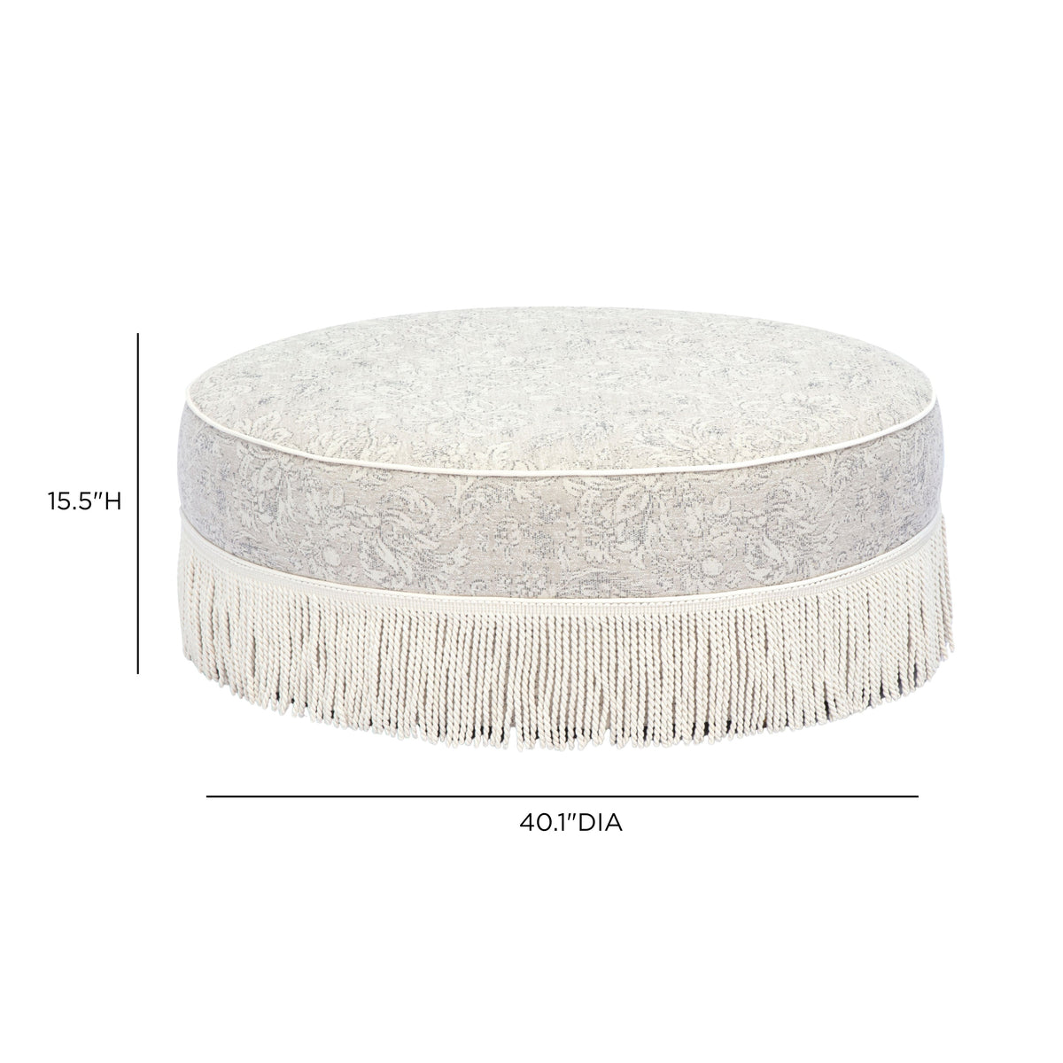 Tassy Neutral Floral Tasseled Round Ottoman by TOV Furniture – photo 6 of 6