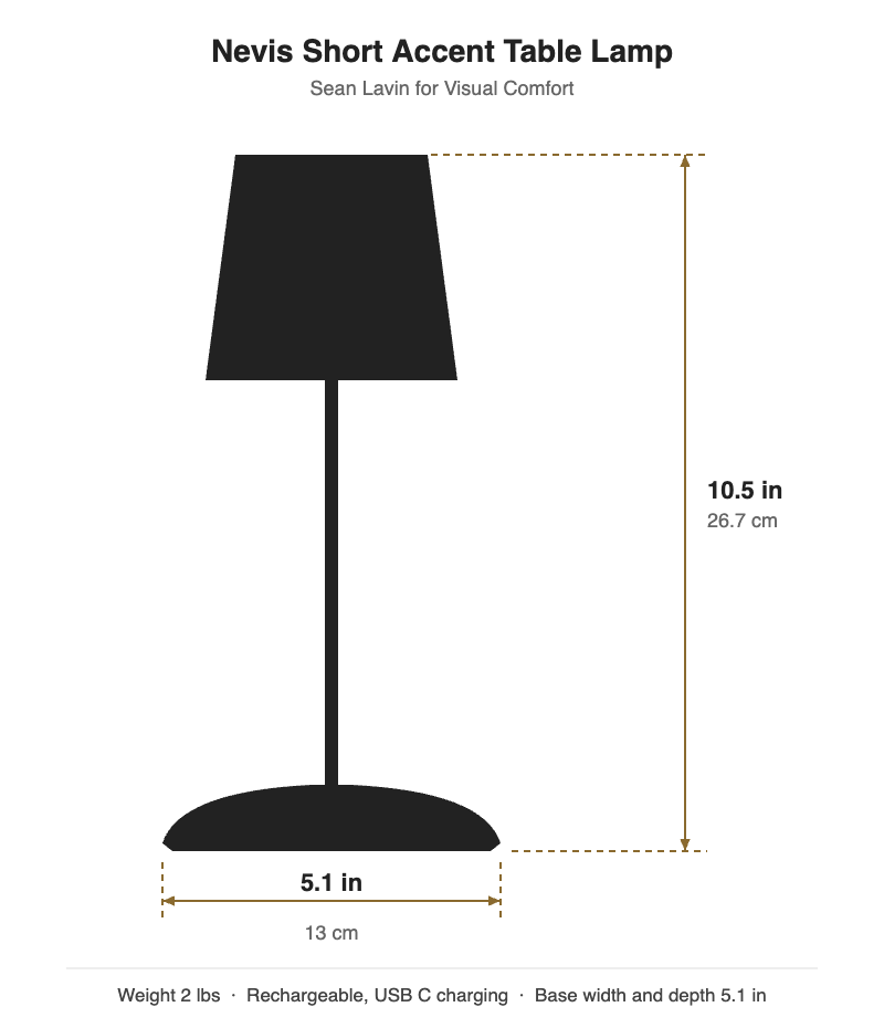 Nevis Short Accent table lamp dimensions: 10.5 inches high, 5.1 inches wide