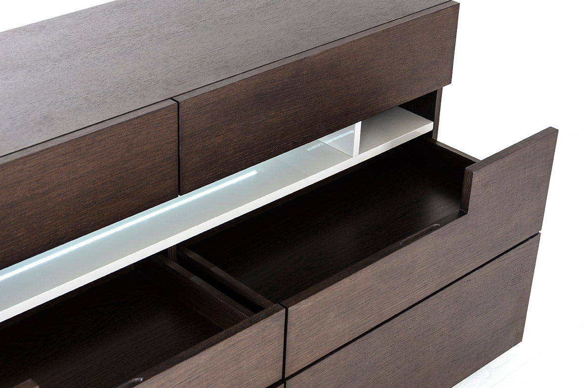 Modrest Ceres Contemporary Brown Oak and Grey Dresser with LED Light