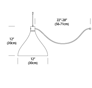 Pablo Designs Swell String Single Medium Pendant Light dimensional view with scale reference