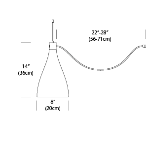 Pablo Designs Swell String Single Narrow Pendant Light dimensional view with scale reference