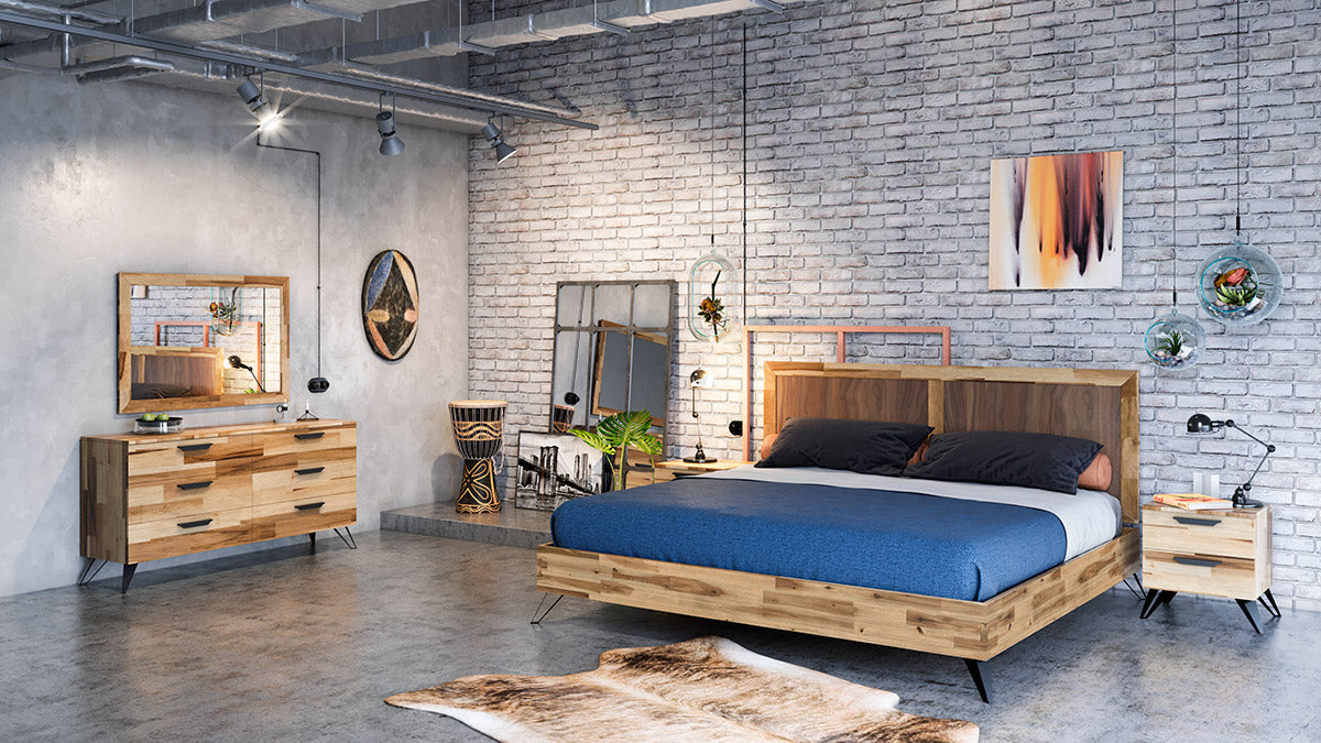 Modrest Sala Modern Light Wood Dresser and Mirror Set