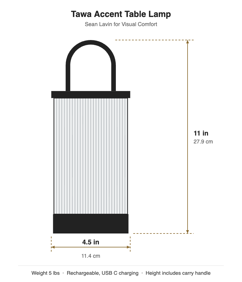 Tawa Accent table lamp dimensions: 11 inches high, 4.5 inches wide