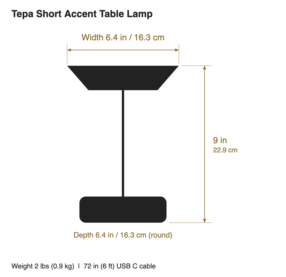 Tepa Short Accent table lamp dimensions: 9 inches high, 6.4 inches wide