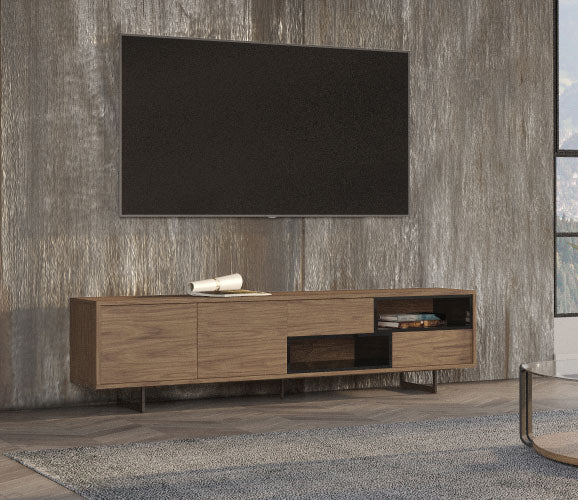 Modrest Torlonia Modern Walnut and Black TV Stand