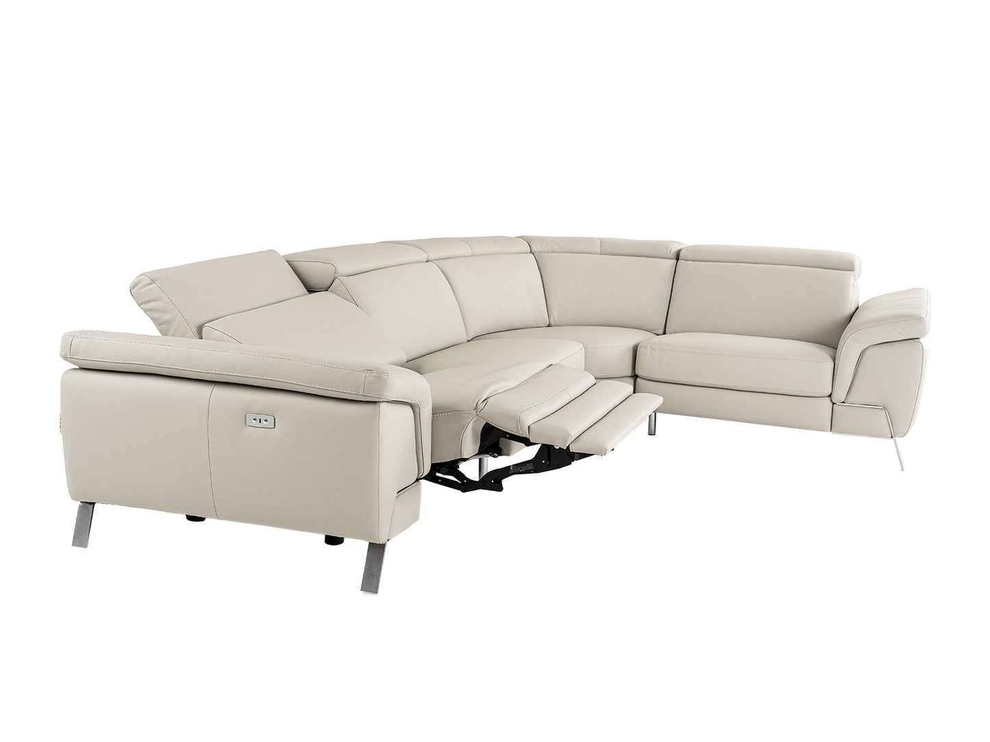 Lamod Italia Wonder Italian Modern Grey Leather Sectional Sofa with Recliners