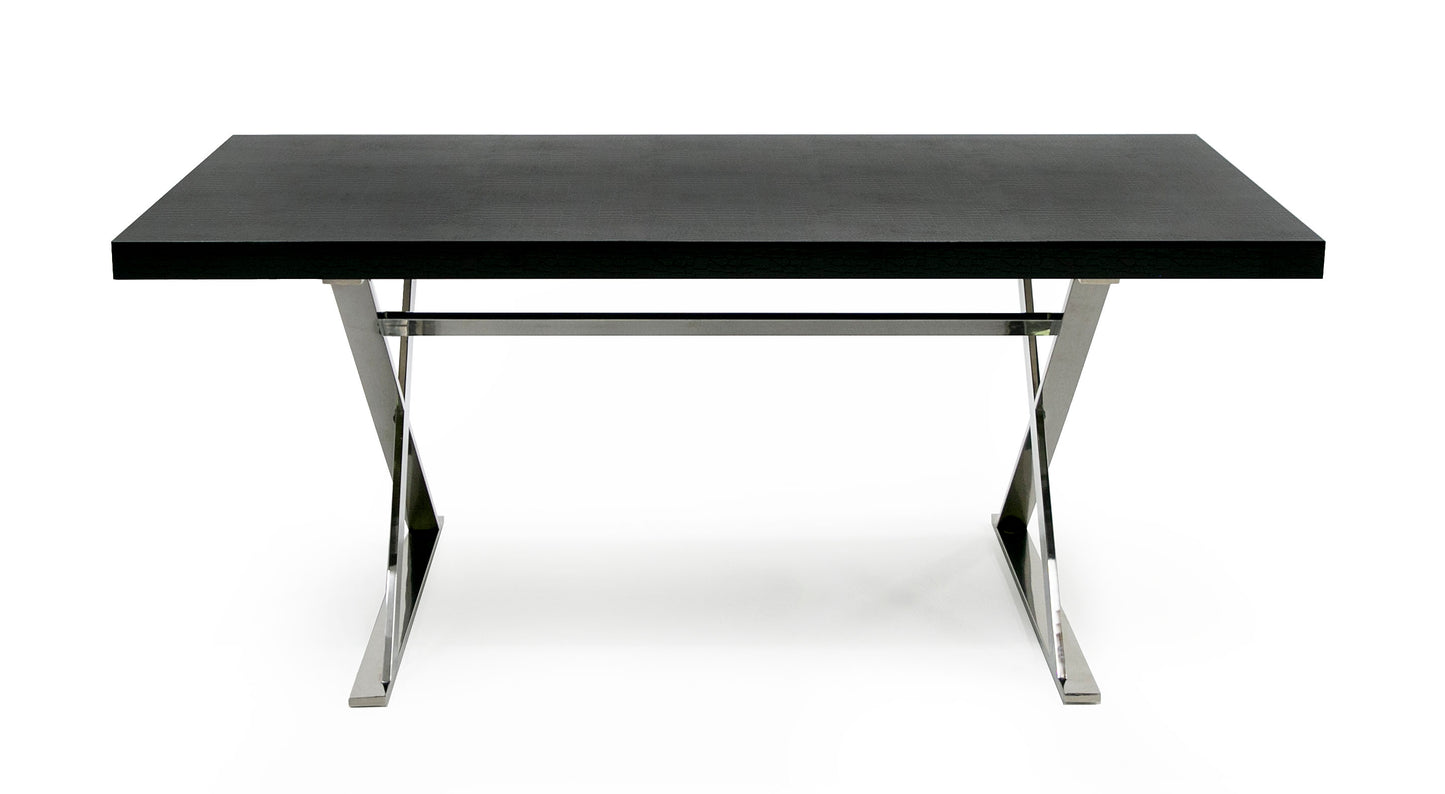 A&X Xavier Modern Black Crocodile and Stainless Steel Dining Table