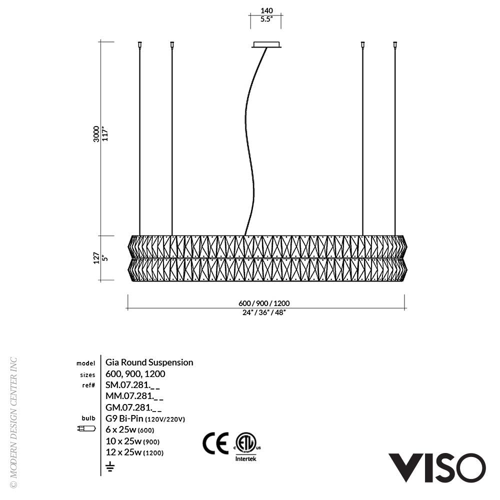 Gia Round Pendant by Viso Lighting