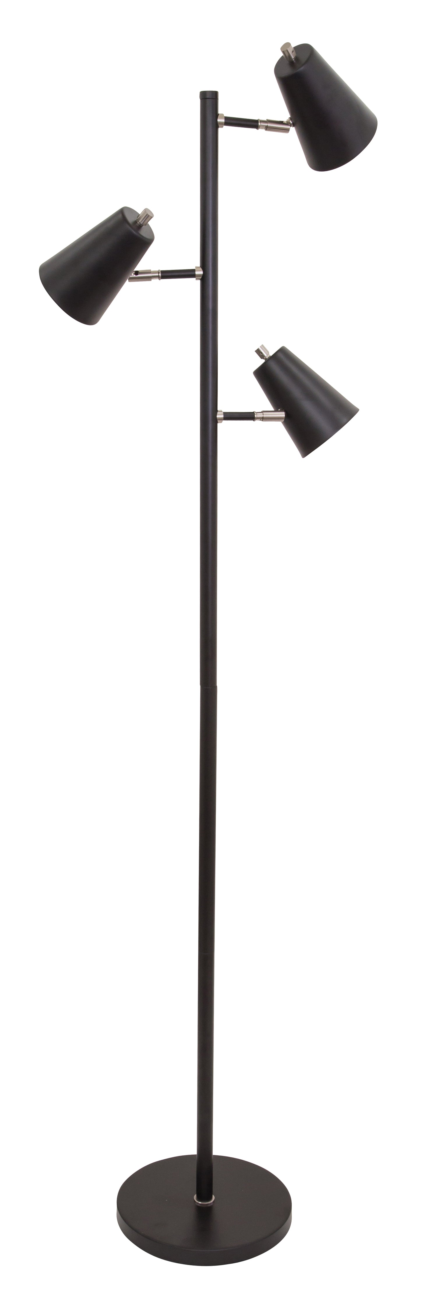 House of Troy Kirby LED Three Light Floor Lamp Black Satin Nickel Accents K130-BLK