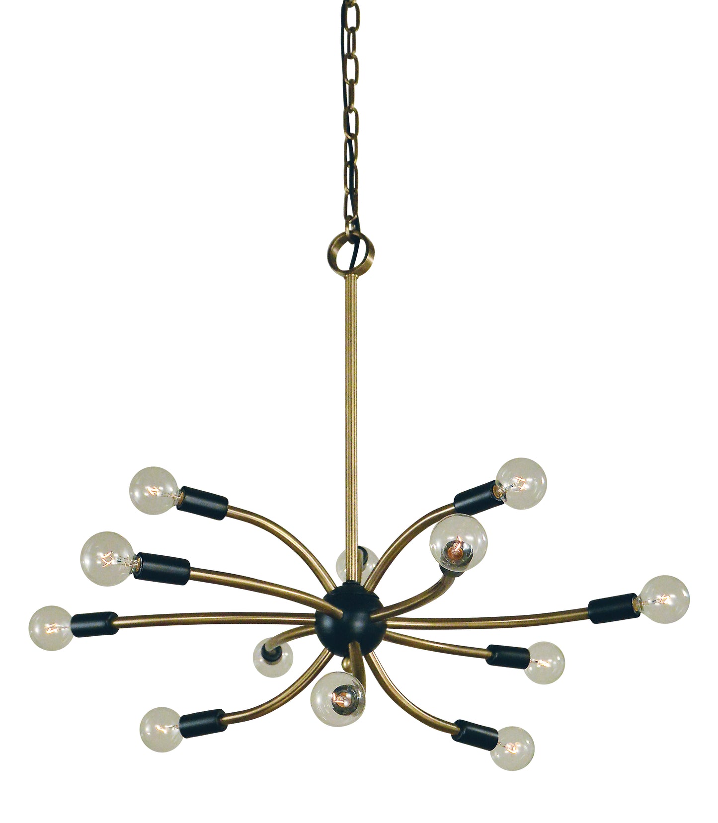 Framburg 12-Light Antique Brass Matte Black Comet Chandelier L1072-AB-MBLACK