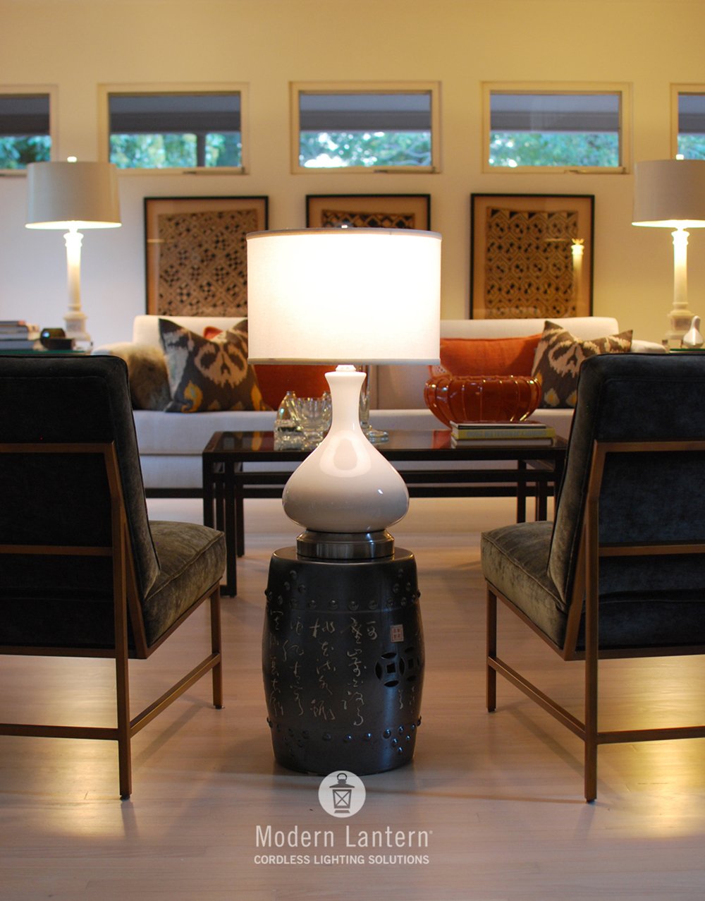 Modern Lantern Cordless Lamp Bartlett Ivory Nickel