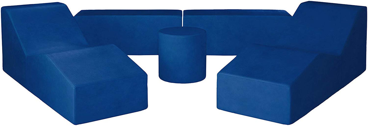 Pool Club Now cabana set in Blue Bird vinyl on a white studio background