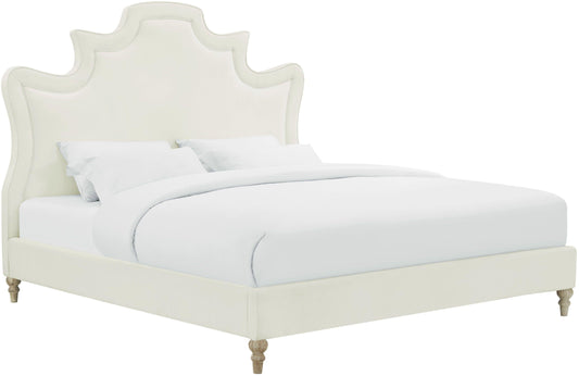 Serenity Cream Velvet Bed Queen by TOV