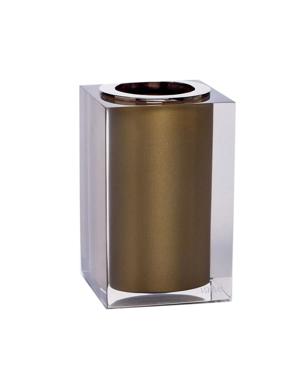 Vallvé Gloss Gold toothbrush holder in clear resin and gold – photo 2