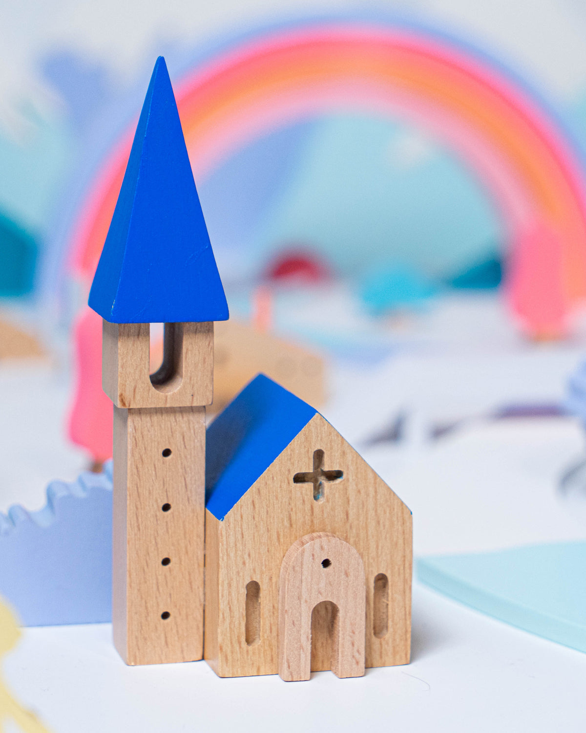 Eguchi Toys Landscape Blocks Large – church with a blue spire