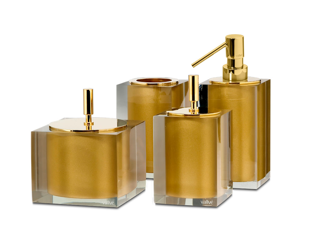 Vallvé Gloss Gold soap dispenser in clear resin and gold – photo 4