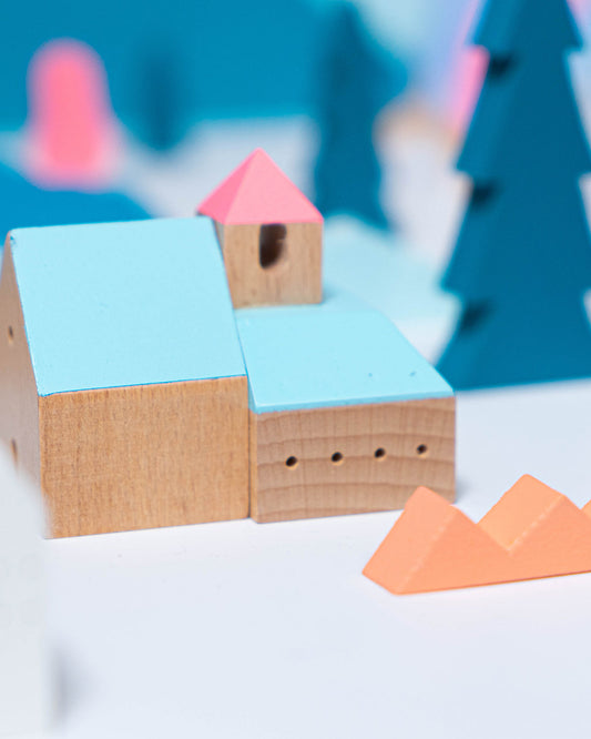 Eguchi Toys Landscape Blocks Large – house, trees and pink mountain blocks